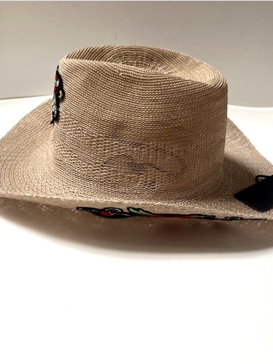 Ed Hardy Cowboy Hat Skull Heart Red Floral Embroidered Straw Western OS NWT main image 5
